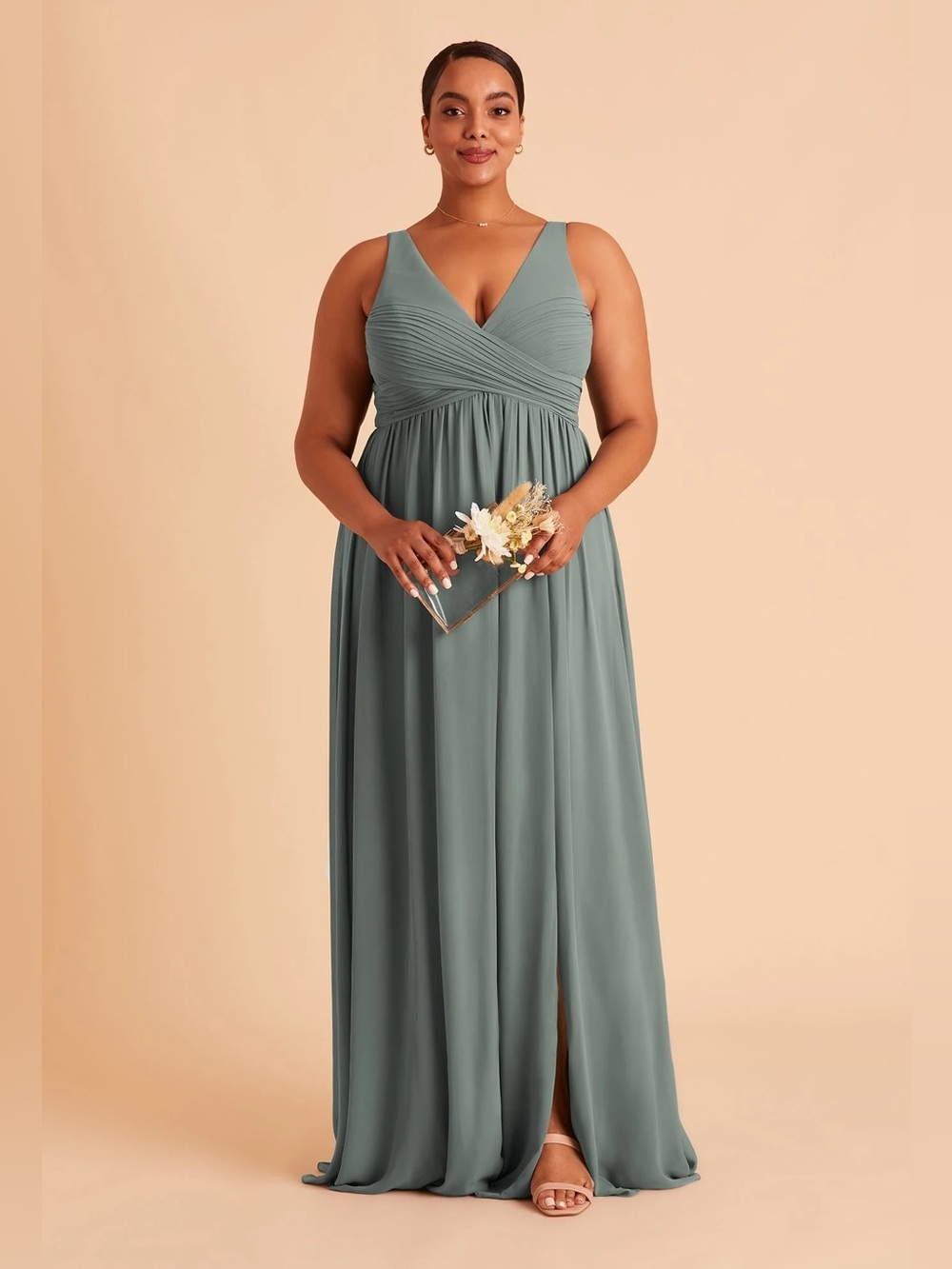 Birdy Grey Laurie Chiffon Sea Glass NWT V-Neck Maxi Dress in Sage XL